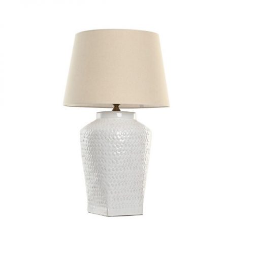 Lámpara de mesa cerámica blanca con pantalla TRENZA
