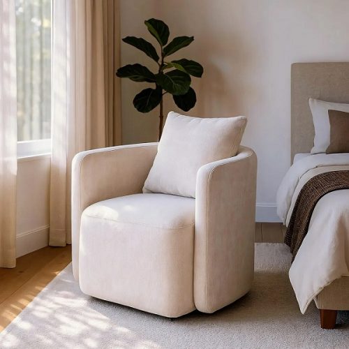 SILLÓN GIRATORIO TEJIDO-MADERA 76 X 70 X 84 CM
