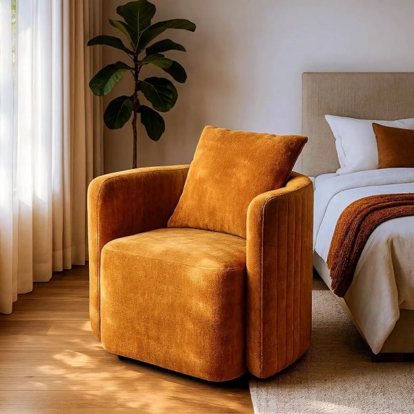 SILLÓN GIRATORIO TEJIDO-MADERA 76 X 70 X 84 CM - Imagen 5