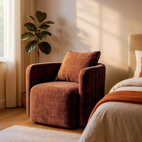 SILLÓN GIRATORIO TEJIDO-MADERA 76 X 70 X 84 CM - Imagen 6