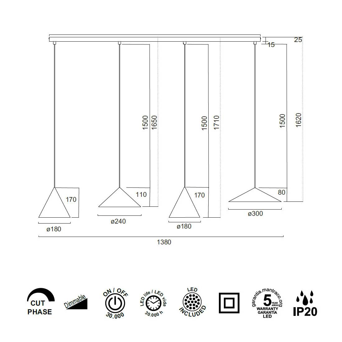 Lampara de techo LED regulable CONO - Imagen 4